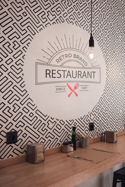 PSD front view retro brand restaurant wallpaper