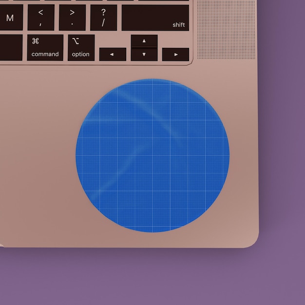 PSD 사용자 정의 가능한 디자인을 갖춘 노트북 psd 모형의 전면 보기 원형 스티커