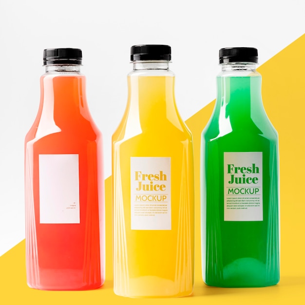 PSD front view of selection of juice bottles