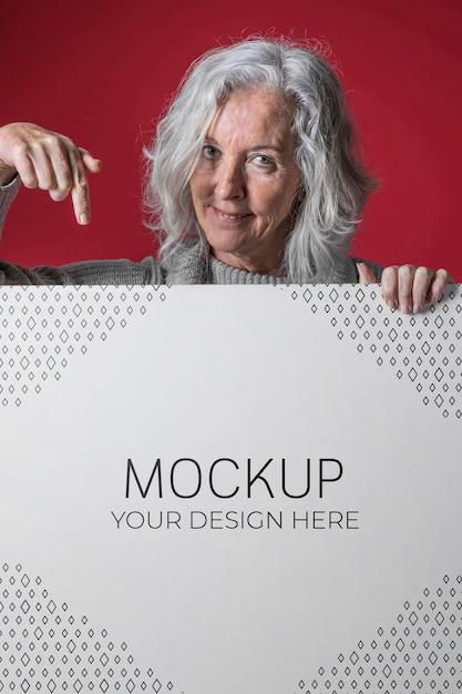 front view of senior woman mock-up