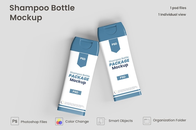 Vista frontale del mockup della bottiglia di plastica dello shampoo psd premium