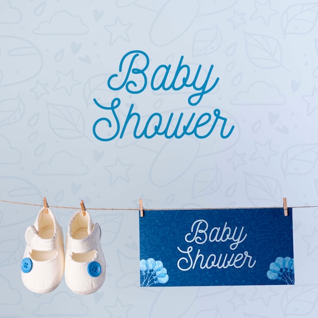 PSD front view of shoes with blue baby shower decoration