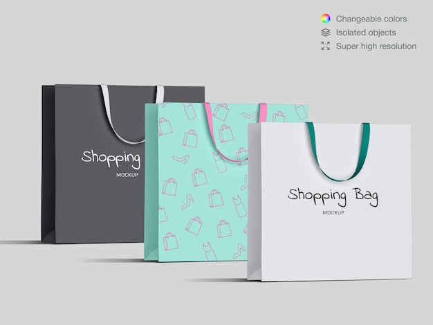 PSD front view shopping paper bags mockup template