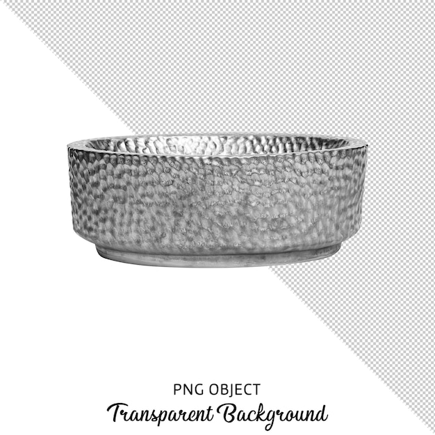 Vista frontale del piatto d'argento o della ciotola su sfondo trasparente