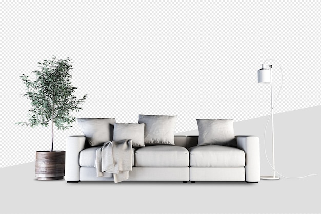 Front view of sofa in 3d rendering