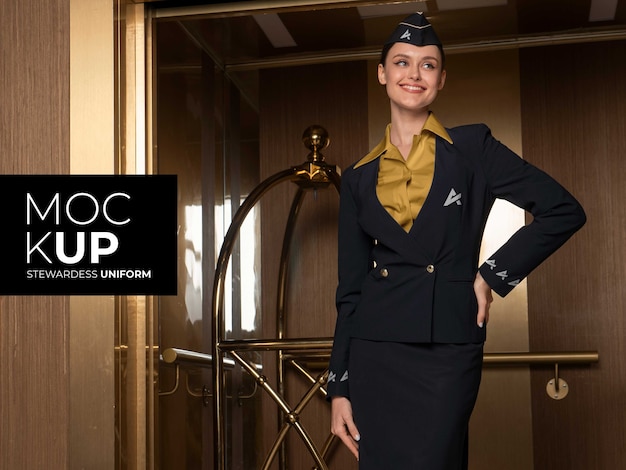 PSD front view stewardess posing in uniform