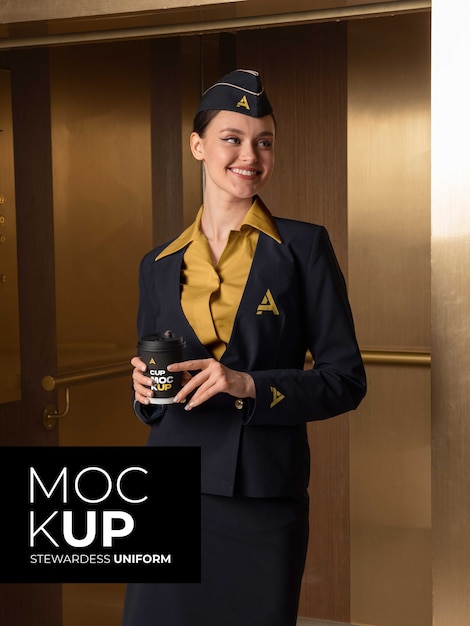 Front view stewardess posing in uniform