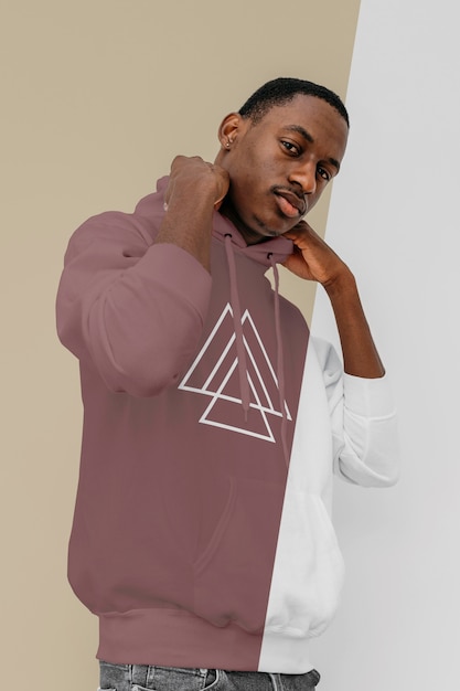 PSD front view of stylish man in hoodie