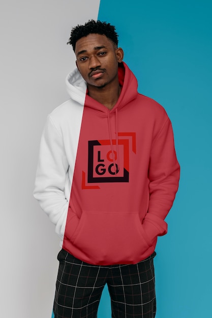 PSD front view of stylish man in hoodie