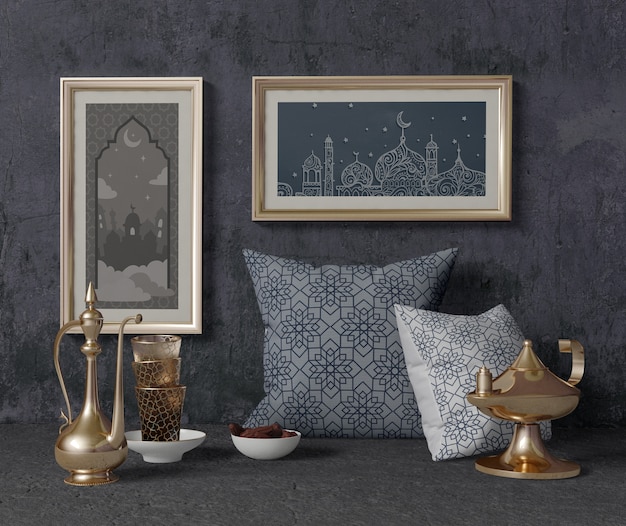Вид спереди традиционная композиция Рамадан с макетами кадров