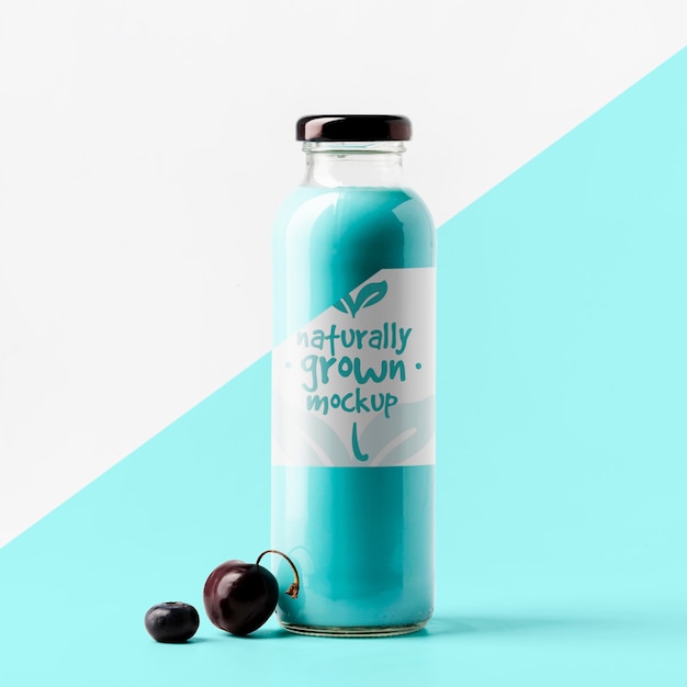 PSD front view of transparent cherry juice bottle