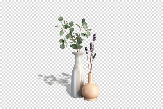 Front view vase of tree branches  in 3d rendering