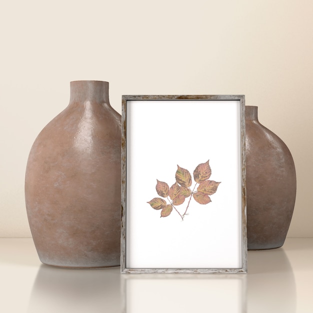 PSD front view of vases with frame decor