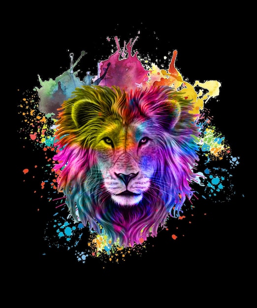 PSD front view of a water color lion illustration