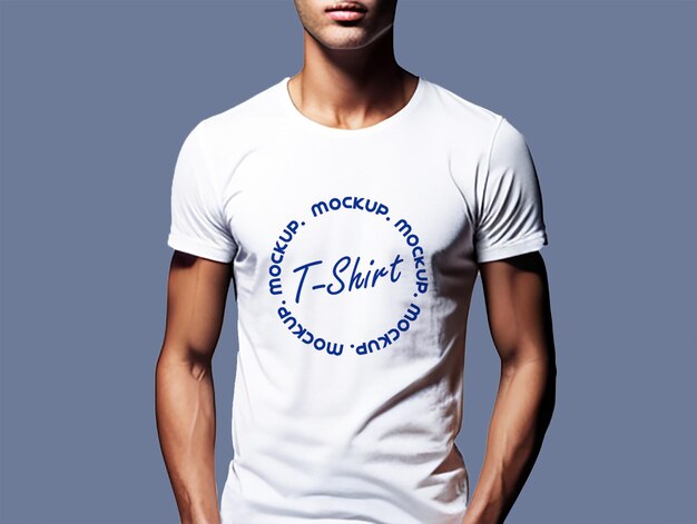 PSD front view of white tshirt mockup of man model