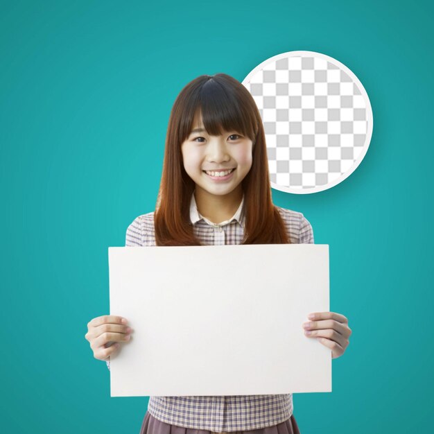 Front view woman holding blank paper sheet