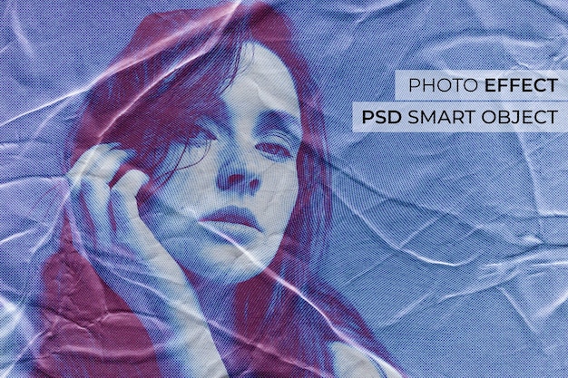 PSD front view woman posing glued half tone effect