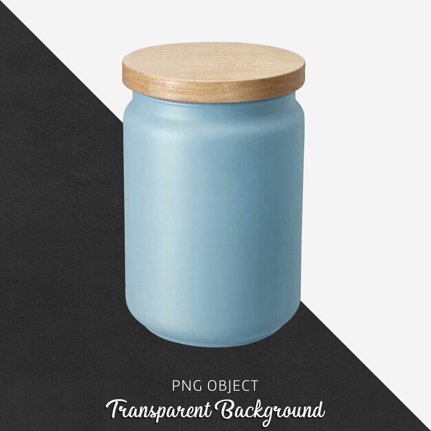 Front view of wooden lid blue jar mockup