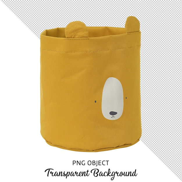 Front view of yellow cloth basket on transparent background