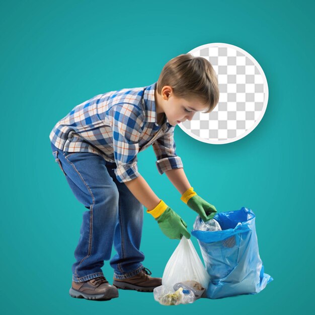 PSD front view young boys holding recycle bin