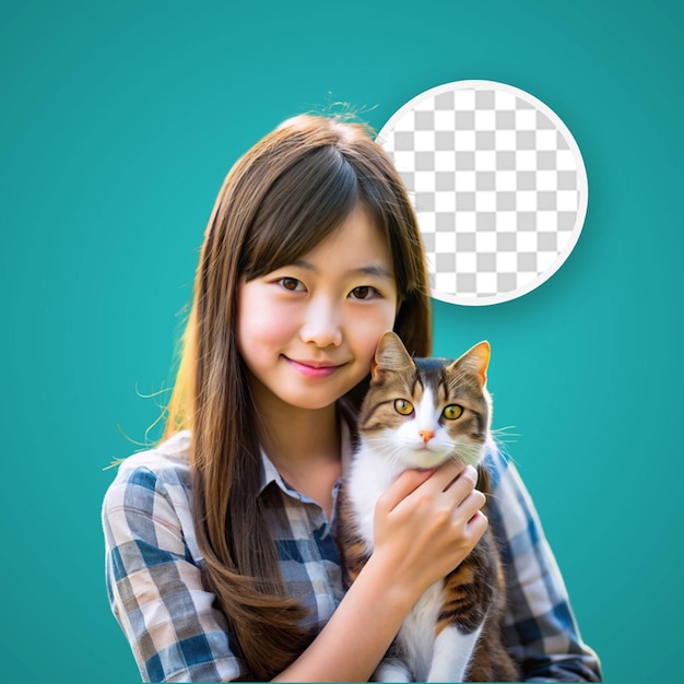 PSD a front view young female in black dress holding cute little kitten