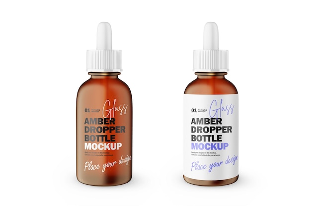 Frosted amber glass dropper bottle with plastic lid psd mockup