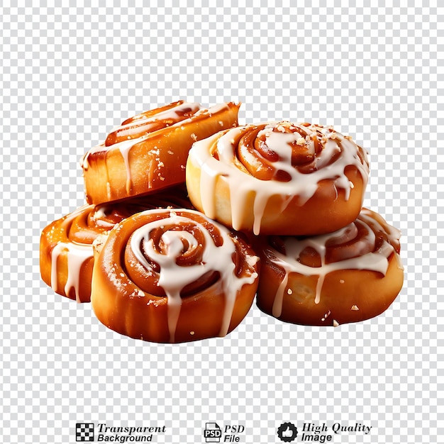 Frosted cinnamon rolls isolated on transparent background