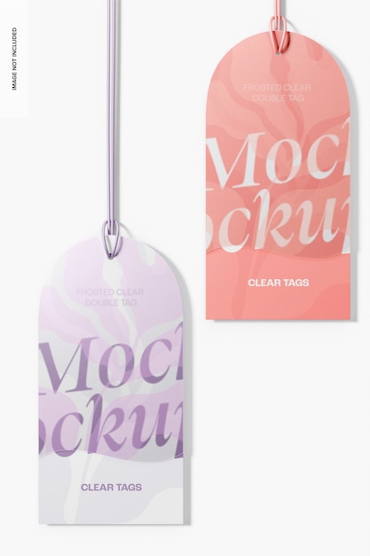 frosted clear double tags mockup, top view