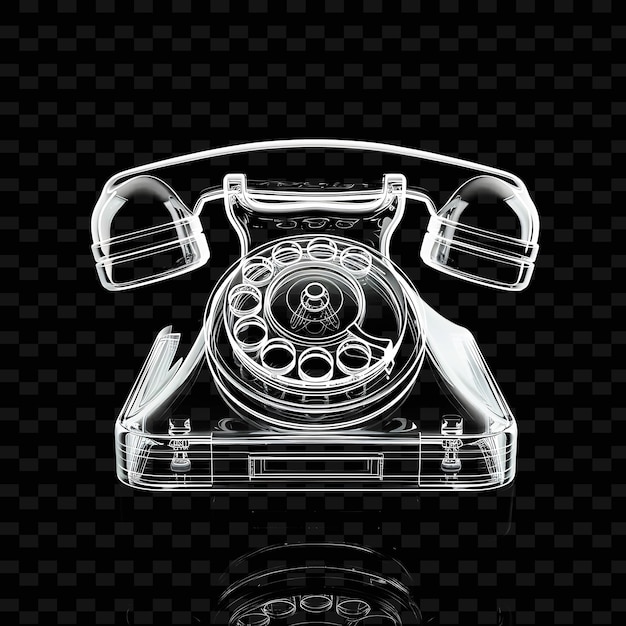 PSD frosted crystal radiating telephone icon with line art desig outline y2k shape trending decorative