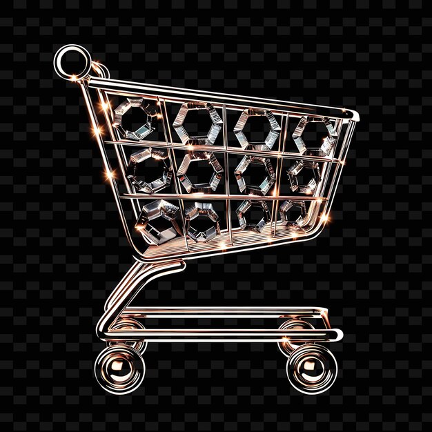 PSD frosted crystal sparkling shopping cart icon met minimalistische omtrek y2k vorm trending decorative