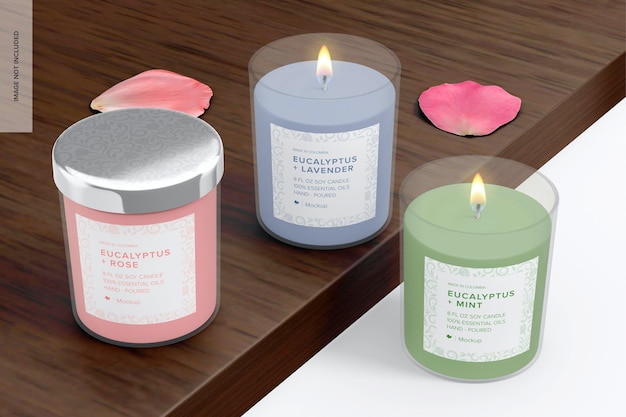 frosted glass candle jars mockup, front view