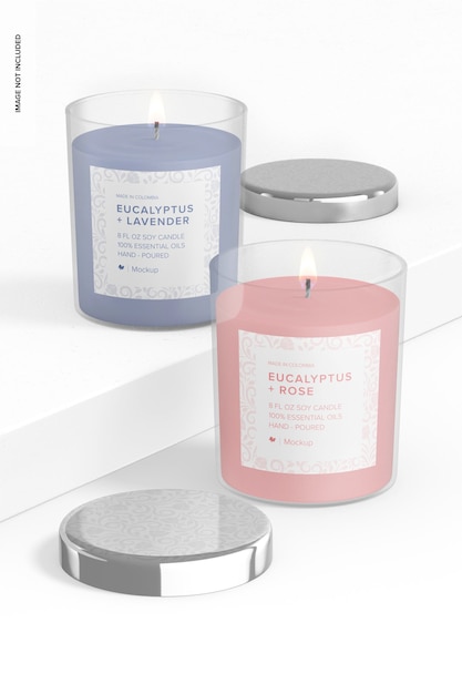 Frosted glass candle jars mockup, perspectief