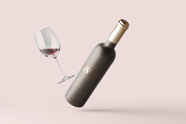 PSD mockup di bottiglia di vino in vetro smerigliato