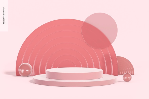 PSD frosted half circle backdrop with pink podium mockup