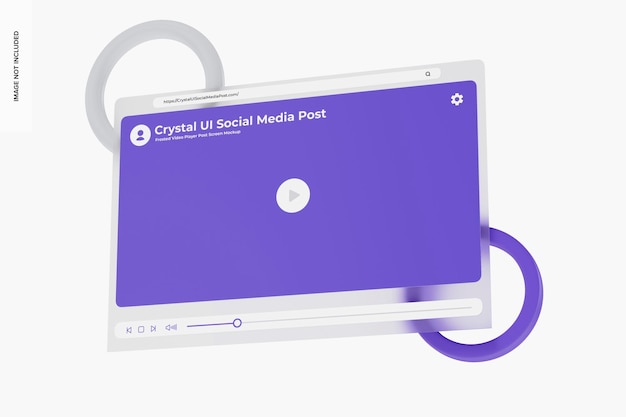 PSD frosted video player post screen mockup, floating