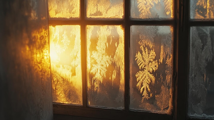 PSD frosty window pane sunrise