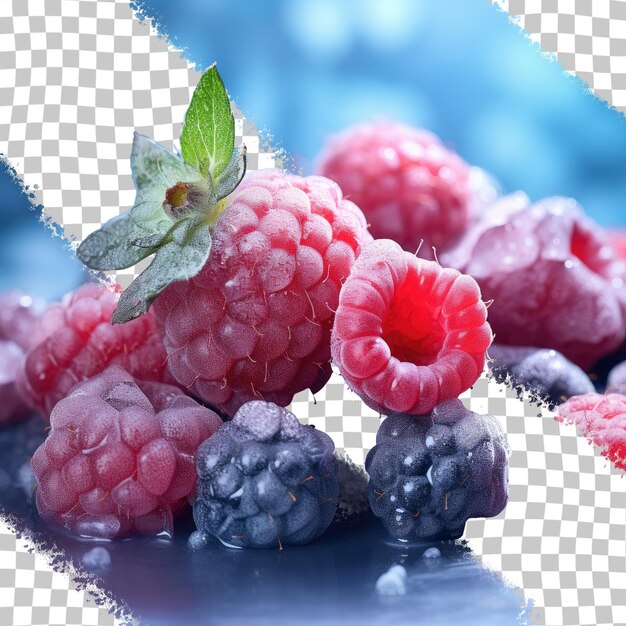 PSD frozen berries surrounded by ice on a transparent background