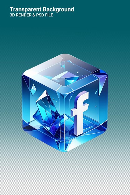 PSD a frozen cube with the facebook logo on it