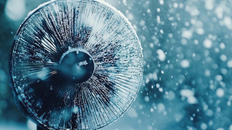 PSD frozen fan in winter wonderland a serene snow scene