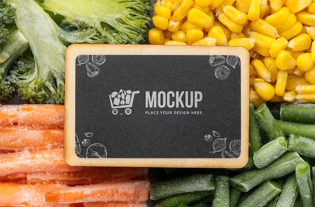 frozen food arrangement with mock-up blackboard