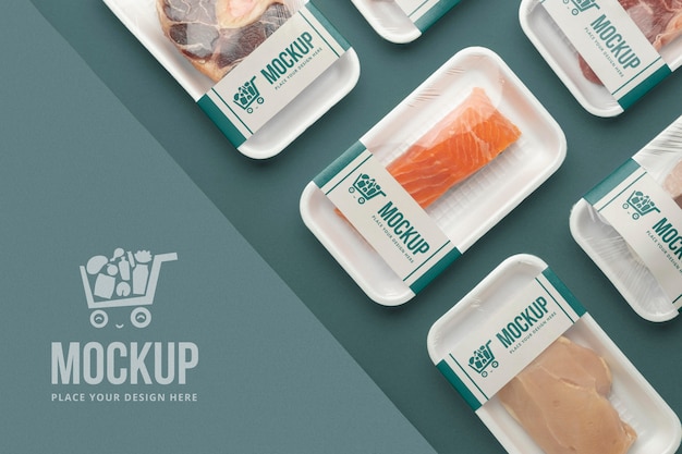 Frozen food arrangement with mock-up packaging