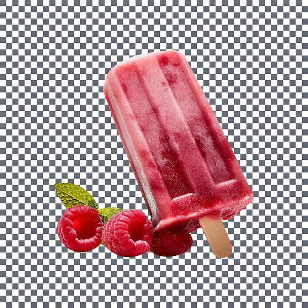 Frozen fresh raspberry popsicle isolated on transparent background