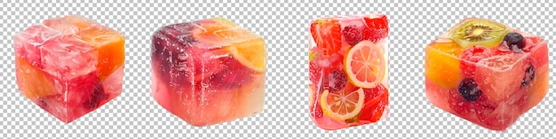 PSD frozen fruit blocks isolated on transparent background