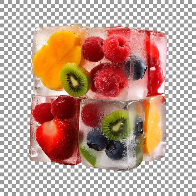 PSD Куб замороженных фруктов, изолированные на прозрачном фоне