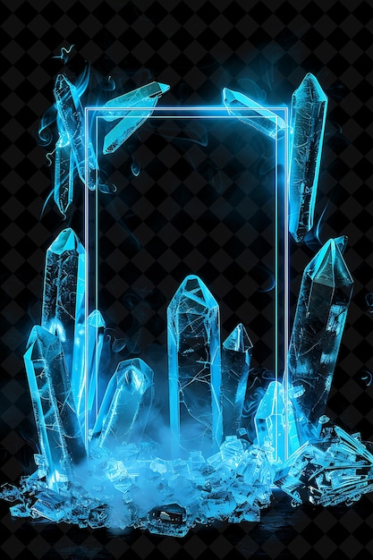 PSD 凍結された氷のクリスタル アーケーンフレーム 氷の断片がネオンカラーフレームを形成する y2kアートコレクション