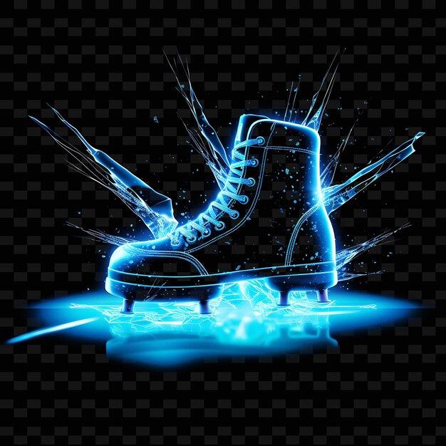 Frozen lake icy blue cracked neon lines ice skates cracked n png y2k shapes transparent light arts