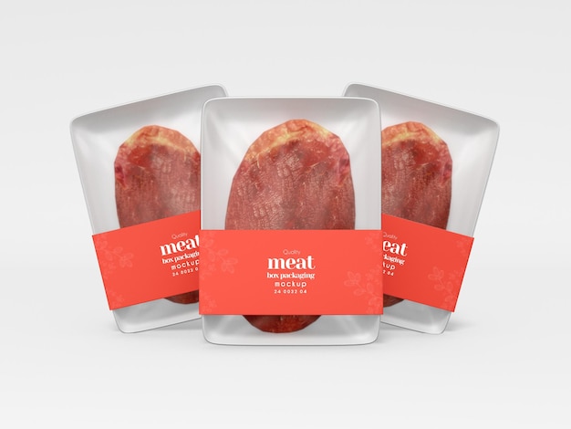 PSD mockup di imballaggio della scatola del vassoio della carne congelata