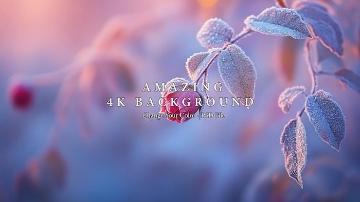 PSD frozen rosebud and leaves at sunrise