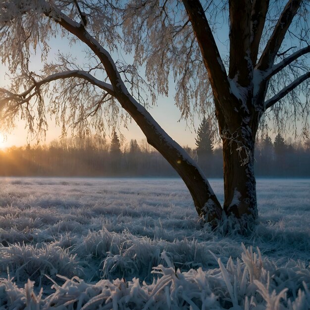 Frozen snowcovered siberian field