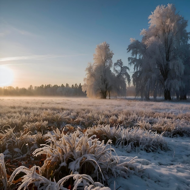 Frozen snowcovered siberian field